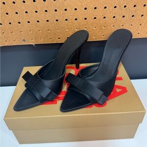 Gia Borghini Black Pointed-Toe Bow Mule Heels